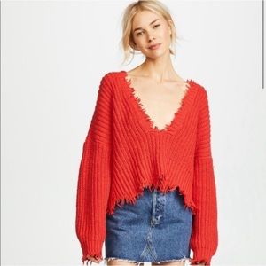 Wildfox Reversible V neck Shred Sweater